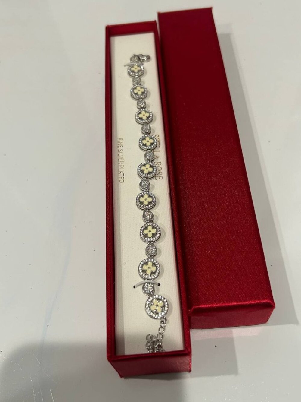 Stella Rose London Fine Silver Plated CZ Clover Bracelet